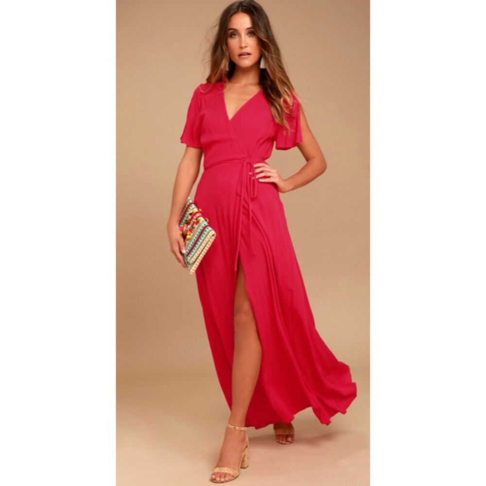 Lulu’s Much Obliged Red Wrap Maxi Dress